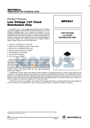 MPC941 datasheet - LOW VOLTAGE 1:27 CLOCK DISTRIBUTION CHIP