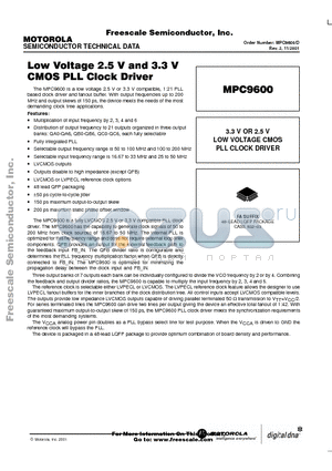 MPC9600 datasheet - LOW VOLTAGE 2.5 V AND 3.3 V CMOS PLL CLOCK DRIVER