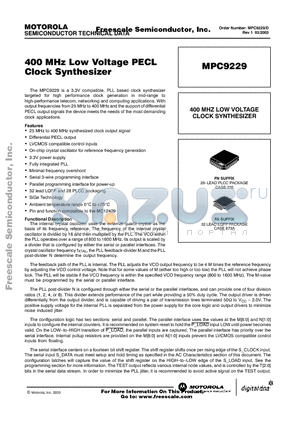 MPC9229 datasheet - 400 MHz Low Voltage PECL Clock Synthesizer