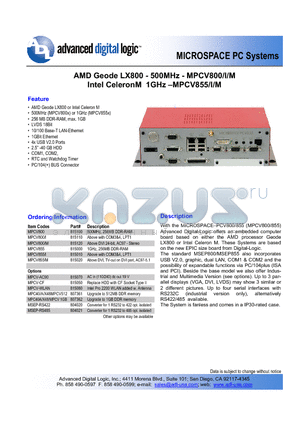 MPCV800/I datasheet - MICROSPACE PC Systems