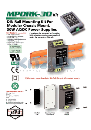 MPDRK-30 datasheet - DIN Rail Mounting Kit For Modular Chassis Mount, 30W AC/DC Power Supplies