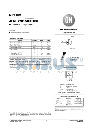 MPF102 datasheet - JFET VHF Amplifier