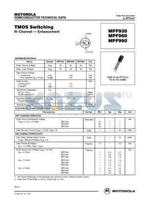 MPF930 datasheet - TMOS Switching