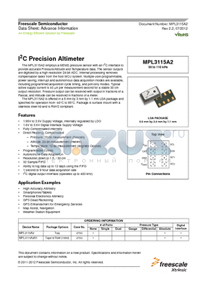 MPL3115A2R1 datasheet - I2C Precision Altimeter