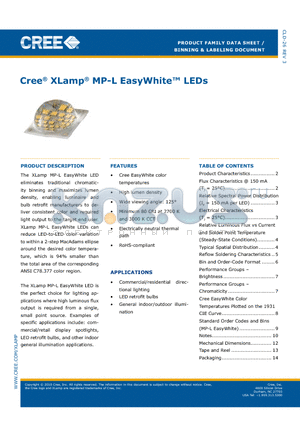 MPLEZW-A1-0000-0000C027F datasheet - Cree^ XLamp^ MP-L EasyWhite LEDs