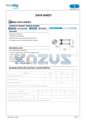 ZMM55-C13 datasheet - SURFACE MOUNT ZENER DIODES