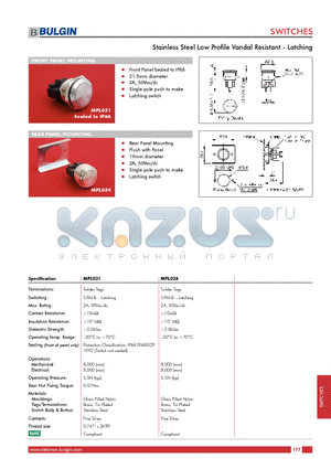 MPL034 datasheet - Stainless Steel Low Profile Vandal Resistant - Latching