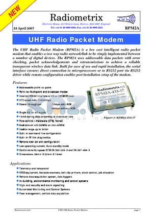 RPM2A datasheet - UHF Radio Packet Modem