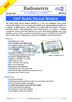 RPM2A-914-17 datasheet - UHF Radio Packet Modem