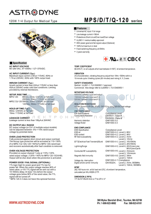 MPQ-120C datasheet - 120W 1~4 Output for Medical Type