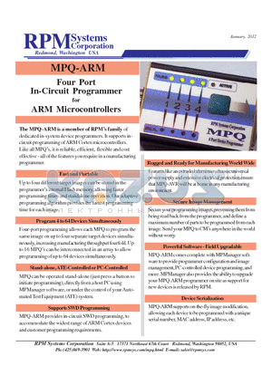 MPQ-ARM datasheet - The MPQ-ARM is a member of RPMs family of dedicated in-system device programmers.