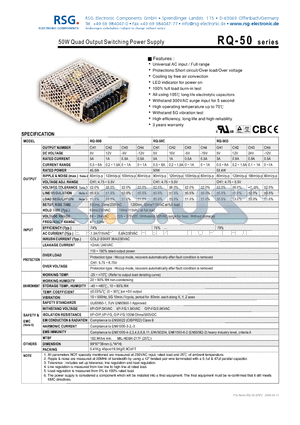 RQ-50 datasheet - 50W Quad Output Switching Power Supply