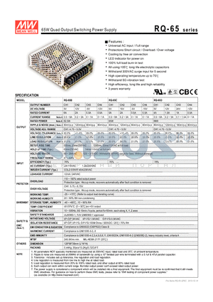 RQ-65 datasheet - 65W Quad Output Switching Power Supply