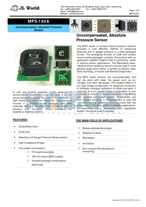 MPS-150A datasheet - Uncompensated, Absolute Pressure Sensor