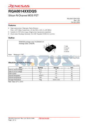 RQA0014XXDQS datasheet - Silicon N-Channel MOS FET