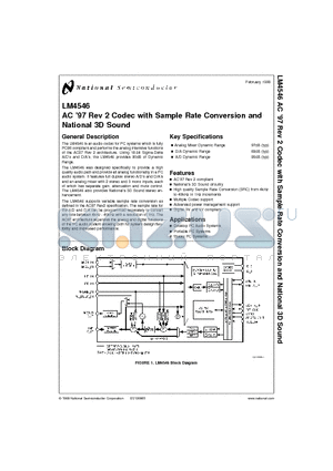 LM4546 datasheet - AC 97 Rev 2 Codec with Sample Rate Conversion and National 3D Sound