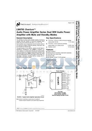 LM4765T datasheet - Audio Power Amplifier Series Dual 30W Audio Power Amplifier with Mute and Standby Modes