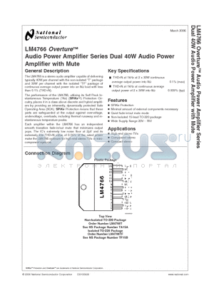 LM4766 datasheet - Audio Power Amplifier Series Dual 40W Audio Power Amplifier with Mute