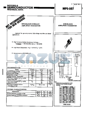 MPS-U07 datasheet - NPN SILICON AMPLIFIER TRANSISTOR