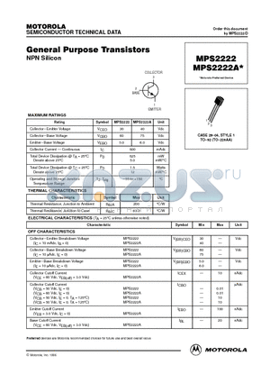 MPS2222 datasheet - General Purpose Transistors