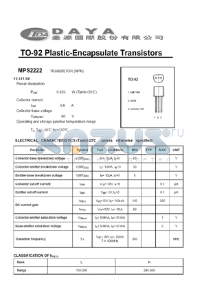 MPS2222 datasheet - TO-92 Plastic-Encapsulate Transistors