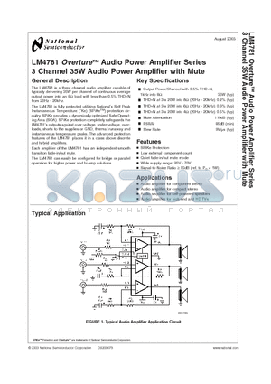LM4781TA datasheet - Overture Audio Power Amplifier Series 3 Channel 35W Audio Power Amplifier with Mute