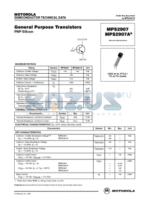 MPS2907A datasheet - General Purpose Transistors
