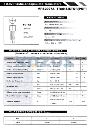 MPS2907A datasheet - TO-92 PLASTIC ENCAPSULATE TRANSISTORS