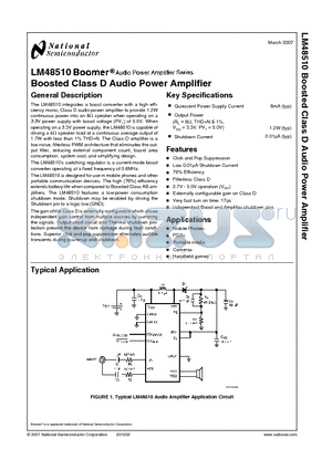 LM48510 datasheet - Boosted Class D Audio Power Amplifier