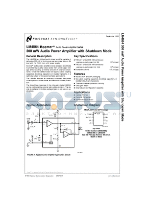 LM4864M datasheet - 300 mW Audio Power Amplifier with Shutdown Mode
