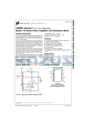 LM4860 datasheet - Series 1W Audio Power Amplifier with Shutdown Mode