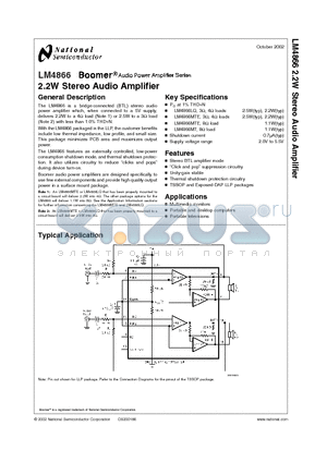 LM4866 datasheet - 2.2W Stereo Audio Amplifier