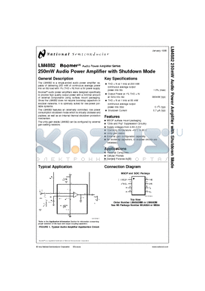 LM4882 datasheet - 250mW Audio Power Amplifier with Shutdown Mode