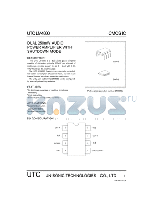 LM4880 datasheet - DUAL 250m W AUDIO POWER AMPLIFIER WITH SHUTDOWN MODE