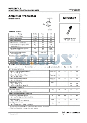 MPS6507 datasheet - Amplifier Transistor