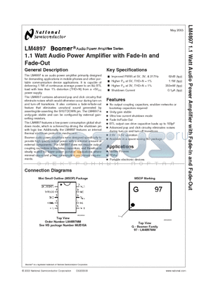 LM4897MM datasheet - 1.1 Watt Audio Power Amplifier with Fade-In and Fade-Out