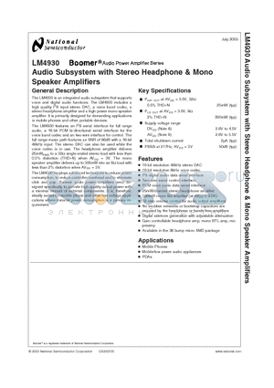 LM4930 datasheet - Audio Subsystem with Stereo Headphone & Mono Speaker Amplifiers