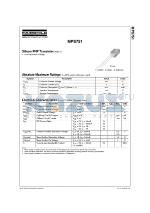 MPS751 datasheet - Silicon PNP Transistor