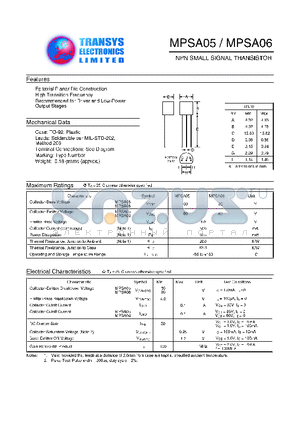 MPSA05 datasheet - NPN SMALL SIGNAL TRANSISTOR