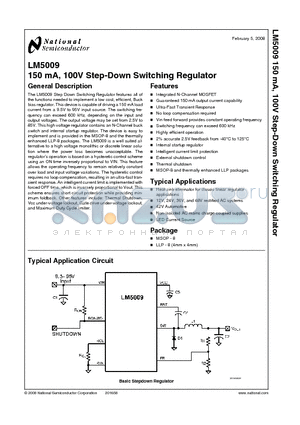 LM5009SDC datasheet - 150 mA, 100V Step-Down Switching Regulator