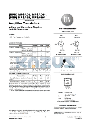 MPSA05_06 datasheet - Amplifier Transistors Voltage and Current are Negative for PNP Transistors