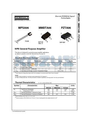 MPSA06 datasheet - NPN General Purpose Amplifier