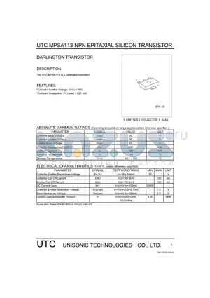 MPSA113 datasheet - DARLINGTON TRANSISTOR