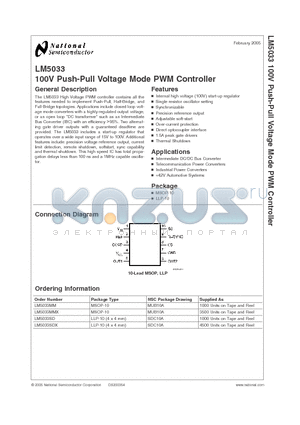 LM5033MM datasheet - 100V Push-Pull Voltage Mode PWM Controller