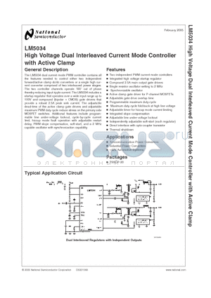 LM5034MTCX datasheet - High Voltage Dual Interleaved Current Mode Controller with Active Clamp