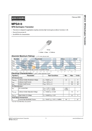 MPSA13_05 datasheet - NPN Darlington Transistor