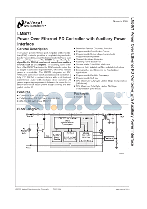 LM5071 datasheet - Power Over Ethernet PD Controller with Auxiliary Power Power Over Ethernet PD Controller with Auxiliary Power