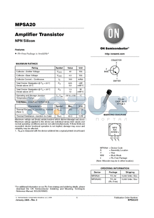 MPSA20 datasheet - Amplifier Transistor NPN Silicon