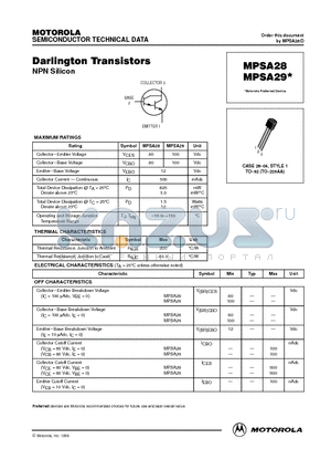 MPSA29 datasheet - Darlington Transistor