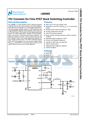 LM5085 datasheet - 75V Constant On-Time PFET Buck Switching Controller